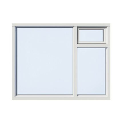 kunststof kozijn met groot vast raam en opgesplitst raam met kiepgedeelte
